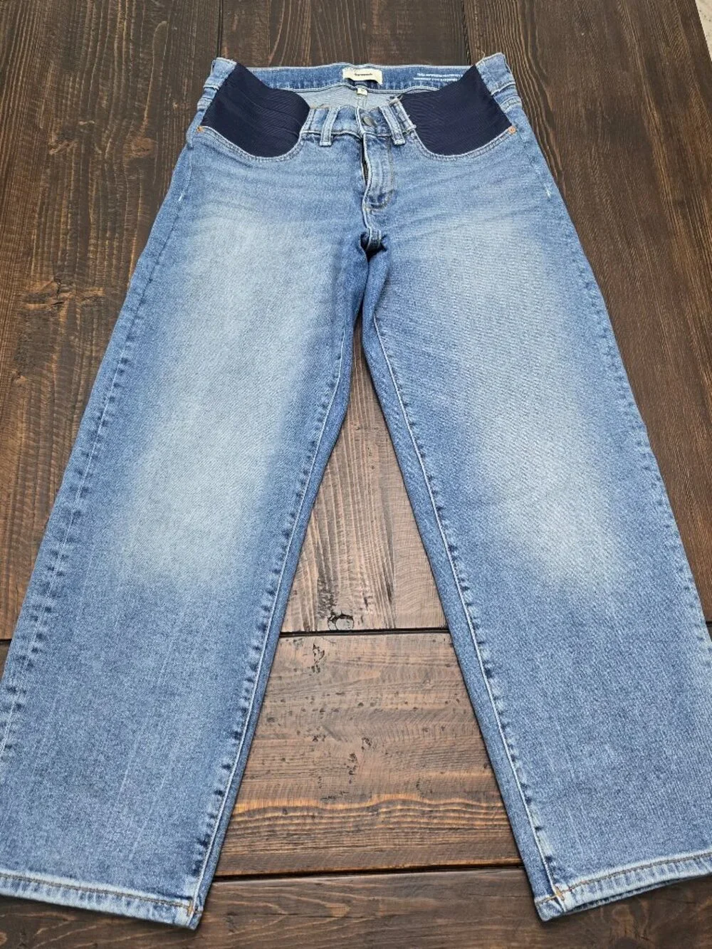 DL1961 Thea Boyfriend Maternity Jeans Womens 27 Blue Stretch Denim Under Belly